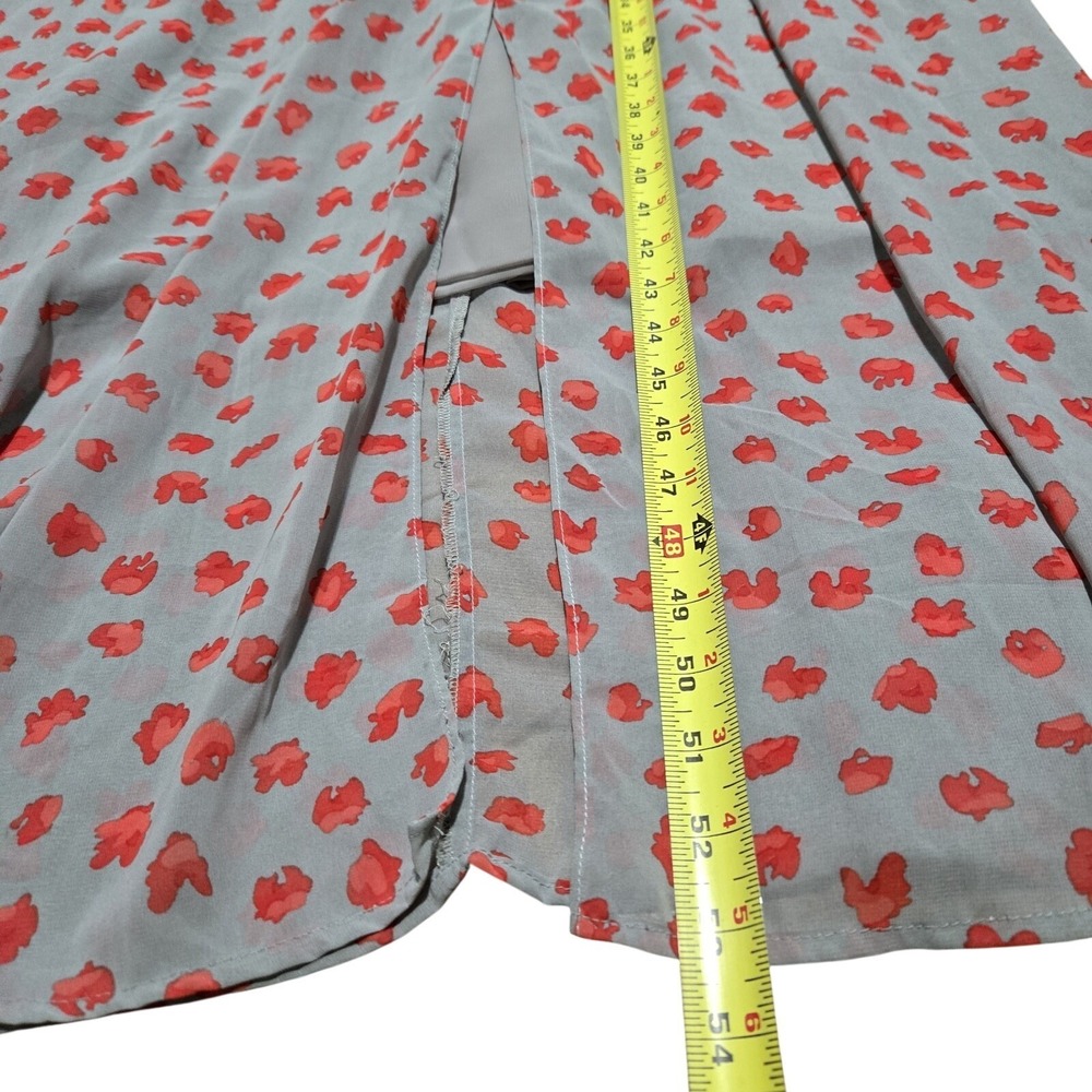 Aggie Floral Flowy Maxi Dress Sz M Gray Red Ruffle Cap Sleeve Peasant V-Neck - Picture 8 of 14